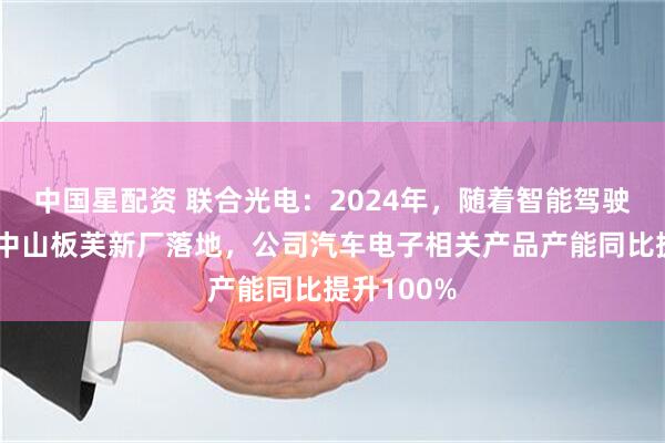 中国星配资 联合光电：2024年，随着智能驾驶新产线在中山板芙新厂落地，公司汽车电子相关产品产能同比提升100%